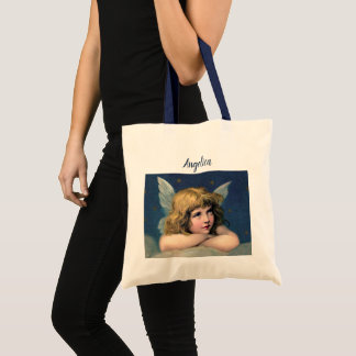 Vintage Christmas, Beautiful Angel with Gold Stars Tote Bag