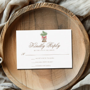 Vintage Christmas Bell Elegant Holiday Wedding RSVP Card
