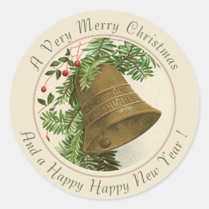 Vintage Christmas Bell (Evergreen)  Classic Round  Classic Round Sticker