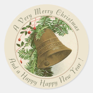 Vintage Christmas Bell (Evergreen) Classic Round Sticker