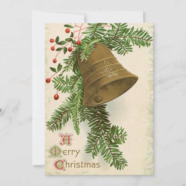 Vintage Christmas Bell (Evergreen) Flat Card (Front)