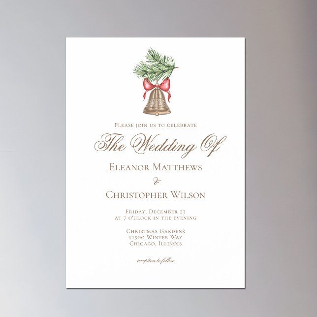 Vintage Christmas Bell Holiday Photo Wedding Magnetic Invitation (Creator Uploaded)