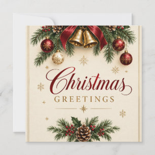 Vintage Christmas Bell Pine Branch Christmas style Card