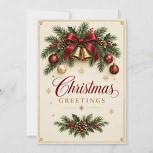 Vintage Christmas Bell Pine Branch Christmas style Card