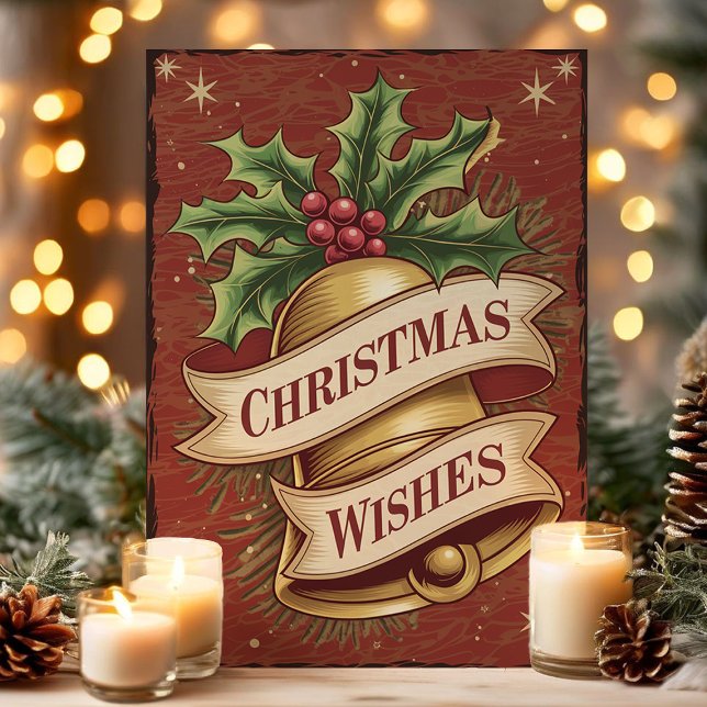 Vintage Christmas Bell Wishes Holiday Card (Creator Uploaded)