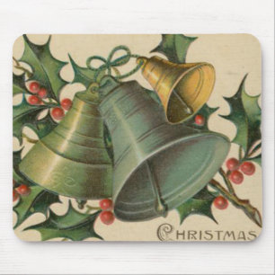 Vintage Christmas Bells and Holly Mouse Pad