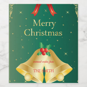 Vintage Christmas bells and red ribbons Wine Label