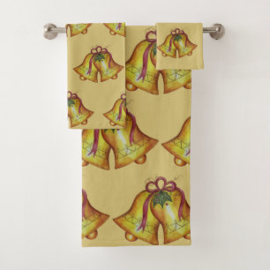 Vintage Christmas Bells Bath Towel Set