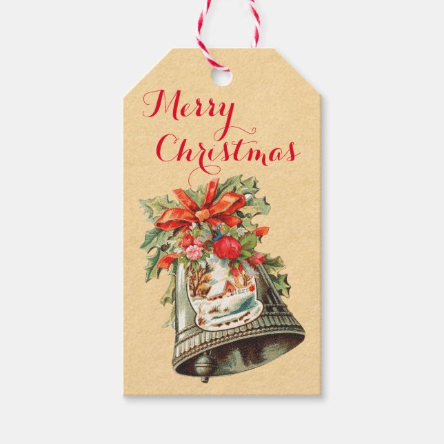 Vintage Christmas Bells Holiday Gift Tags (Front)