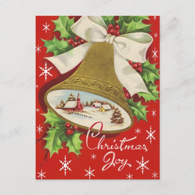 Vintage Christmas Bells Holiday Postcard (Front)
