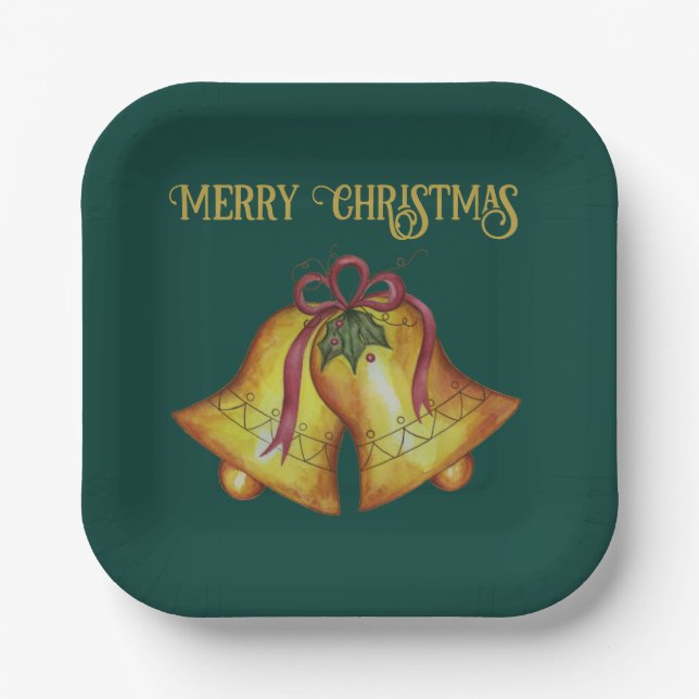 Vintage Christmas Bells Paper Plates  (Front)