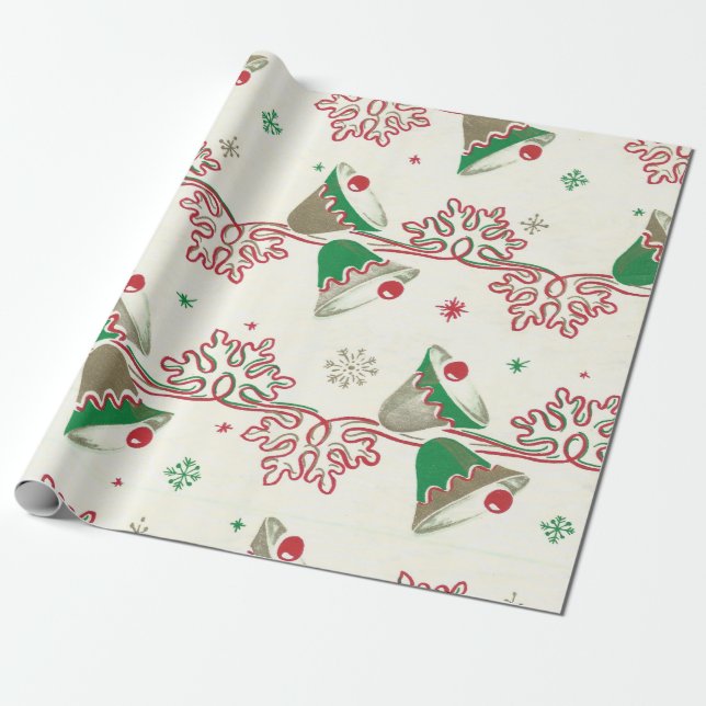 Vintage Christmas Bells Wrapping Paper (Unrolled)