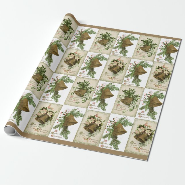 Vintage Christmas Bells Wrapping Paper (Unrolled)