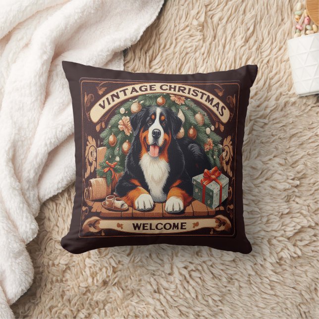 Vintage Christmas Bernese Mountain Dog Welcome Cushion (Blanket)