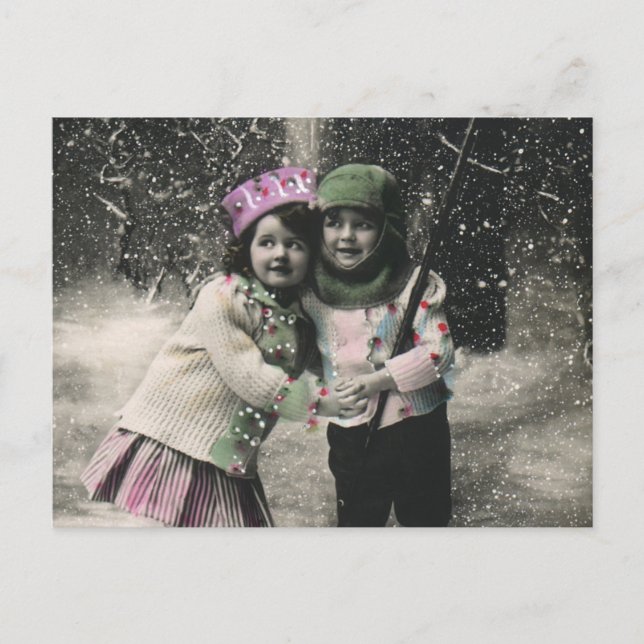 Vintage Christmas, Best Friends on Skis Holiday Postcard (Front)