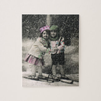 Vintage Christmas, Best Friends on Skis Jigsaw Puzzle