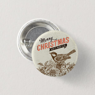 Vintage Christmas Bird and Flower      3 Cm Round Badge