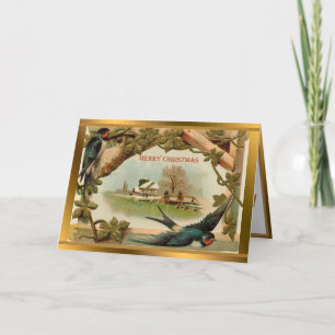 Vintage Christmas Bird Holiday Card