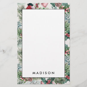 Vintage Christmas Birds and pines floral pattern Stationery