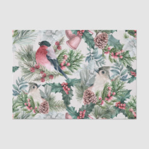 Vintage Christmas Birds and pines floral pattern Tissue Paper