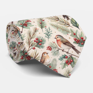 Vintage Christmas Birds - Holly and Robin Tie