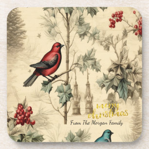 Vintage Christmas Birds Holly Berry Coaster