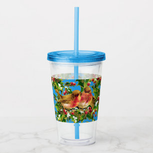 Vintage Christmas Birds Holly Faux Gold Pattern Acrylic Tumbler