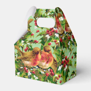 Vintage Christmas Birds Holly Faux Gold Pattern Favour Box