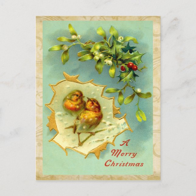 Vintage Christmas Birds Postcard (Front)