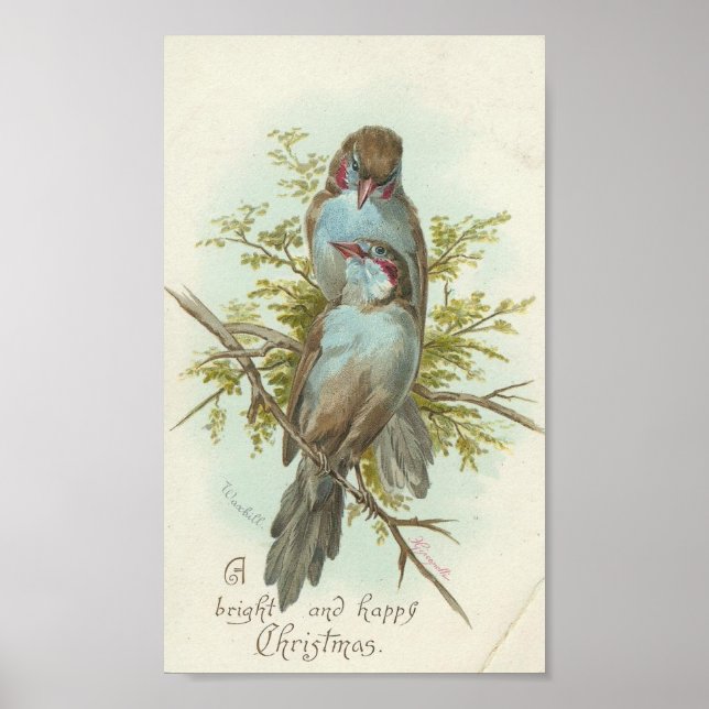 Vintage Christmas Birds Poster (Front)
