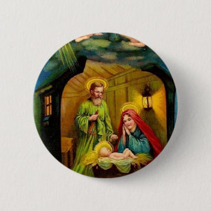 Vintage Christmas Birth of Jesus 6 Cm Round Badge