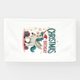 Vintage Christmas Birthday Girl Unicorn Cute Holid Banner