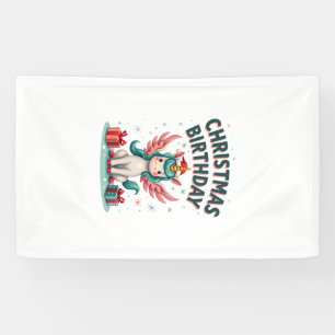 Vintage Christmas Birthday Girl Unicorn Cute Holid Banner