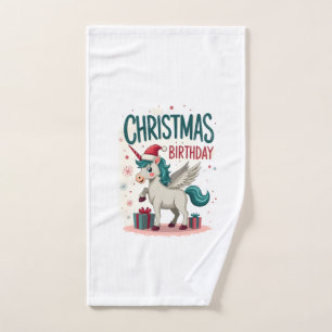 Vintage Christmas Birthday Girl Unicorn Cute Holid Hand Towel
