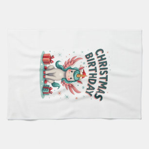 Vintage Christmas Birthday Girl Unicorn Cute Holid Tea Towel