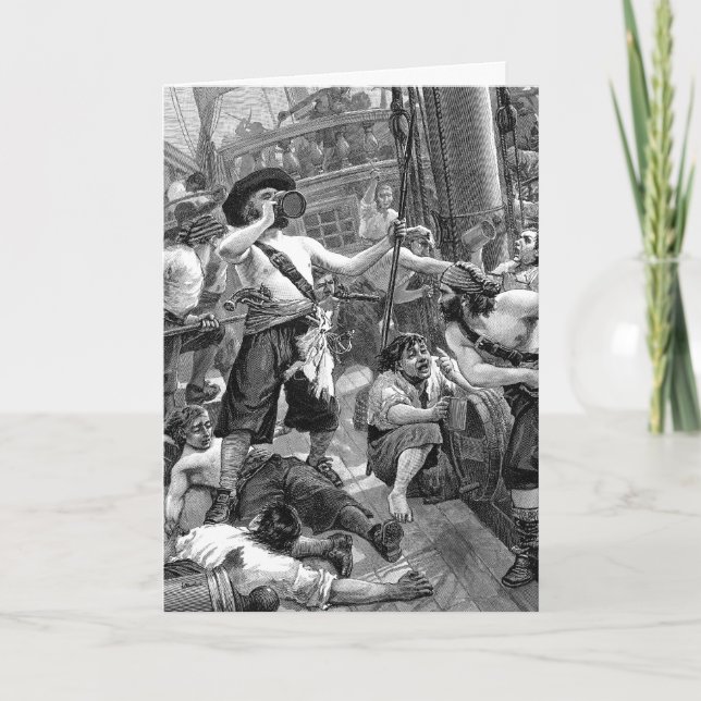 Vintage Christmas, Black and White Pirates Holiday Card (Front)