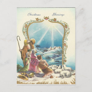Vintage Christmas Blessings Holiday Postcard