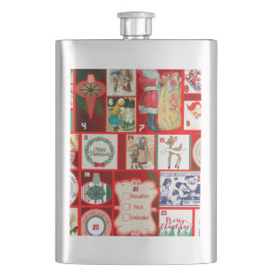 Vintage Christmas Block Advent Calendar Grid Art Hip Flask