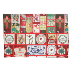 Vintage Christmas Block Advent Calendar Grid Art Pillowcase