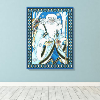 Vintage Christmas, Blue Santa Claus with Snowglobe Canvas Print
