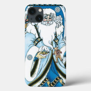 Vintage Christmas, Blue Santa Claus with Snowglobe iPhone 13 Case