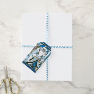 Vintage Christmas, Blue Santa Claus with Snowglobe Gift Tags