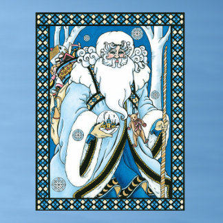 Vintage Christmas, Blue Santa Claus with Snowglobe Poster