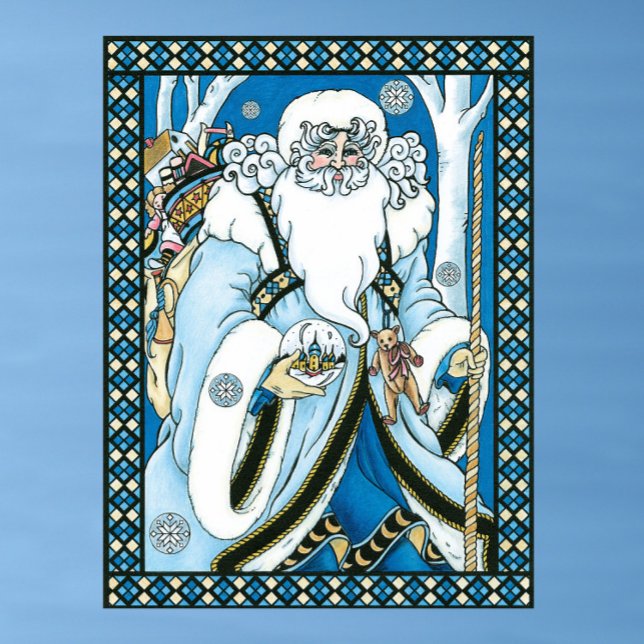 Vintage Christmas, Blue Santa Claus with Snowglobe Poster (Creator Uploaded)