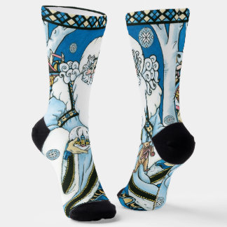 Vintage Christmas, Blue Santa Claus with Snowglobe Socks