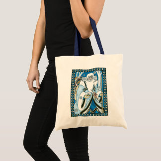 Vintage Christmas, Blue Santa Claus with Snowglobe Tote Bag