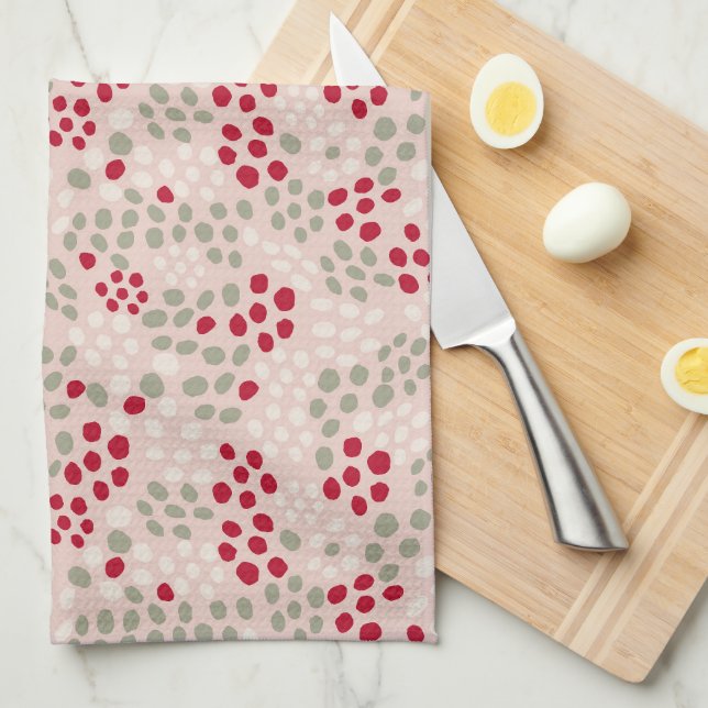  Vintage Christmas Blush and Sage Green Tea Towel (Quarter Fold)