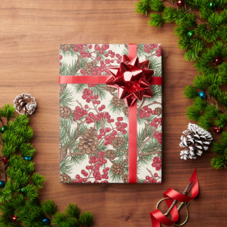 Vintage Christmas Botanical Seamless Wrapping Paper