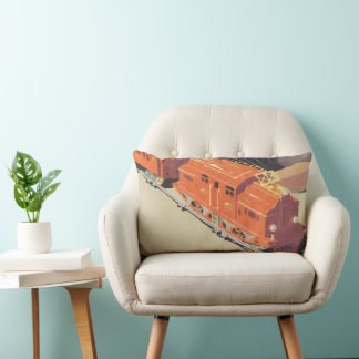 Vintage Christmas, Boy Playing with Toys Trains Lumbar Cushion
