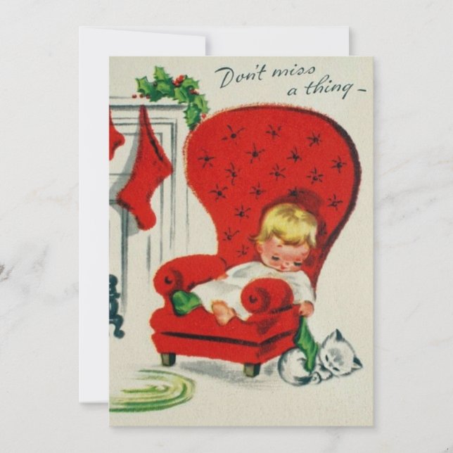 Vintage Christmas Boy Sleeping Holiday Card (Front)